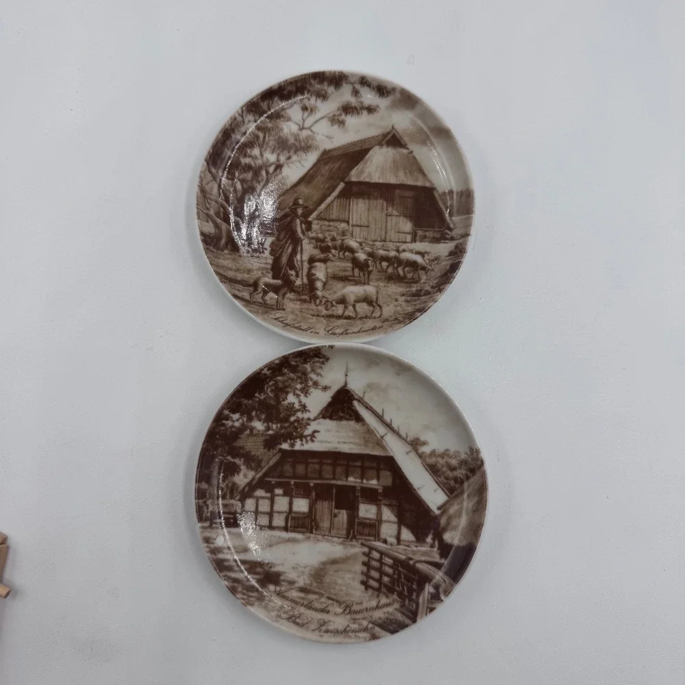 Vintage Kaiser W Germany Mini Plates Set Ammerlander Schafstall Sepia 4 Inch